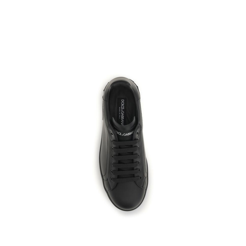 Dolce & Gabbana Black Calf Leather Low Top Sneakers