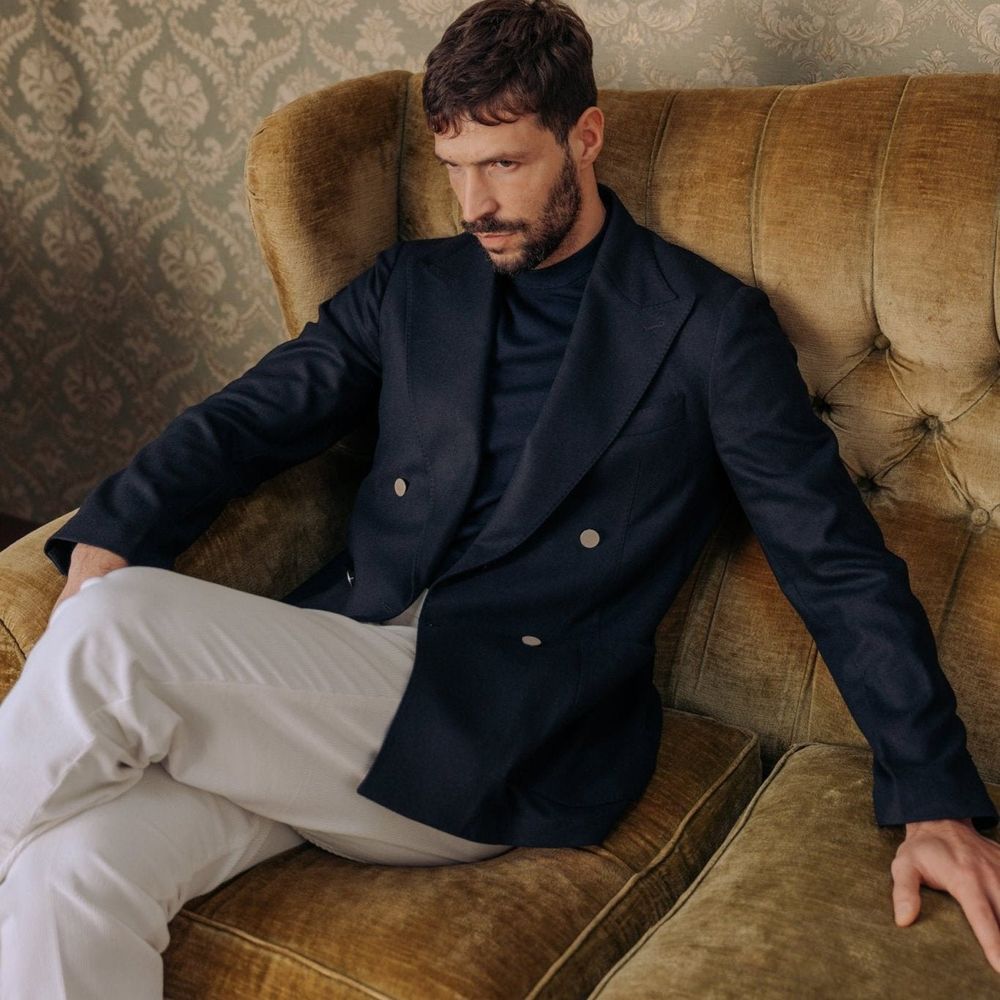 Autore Blue Wool Full-Length Blazer