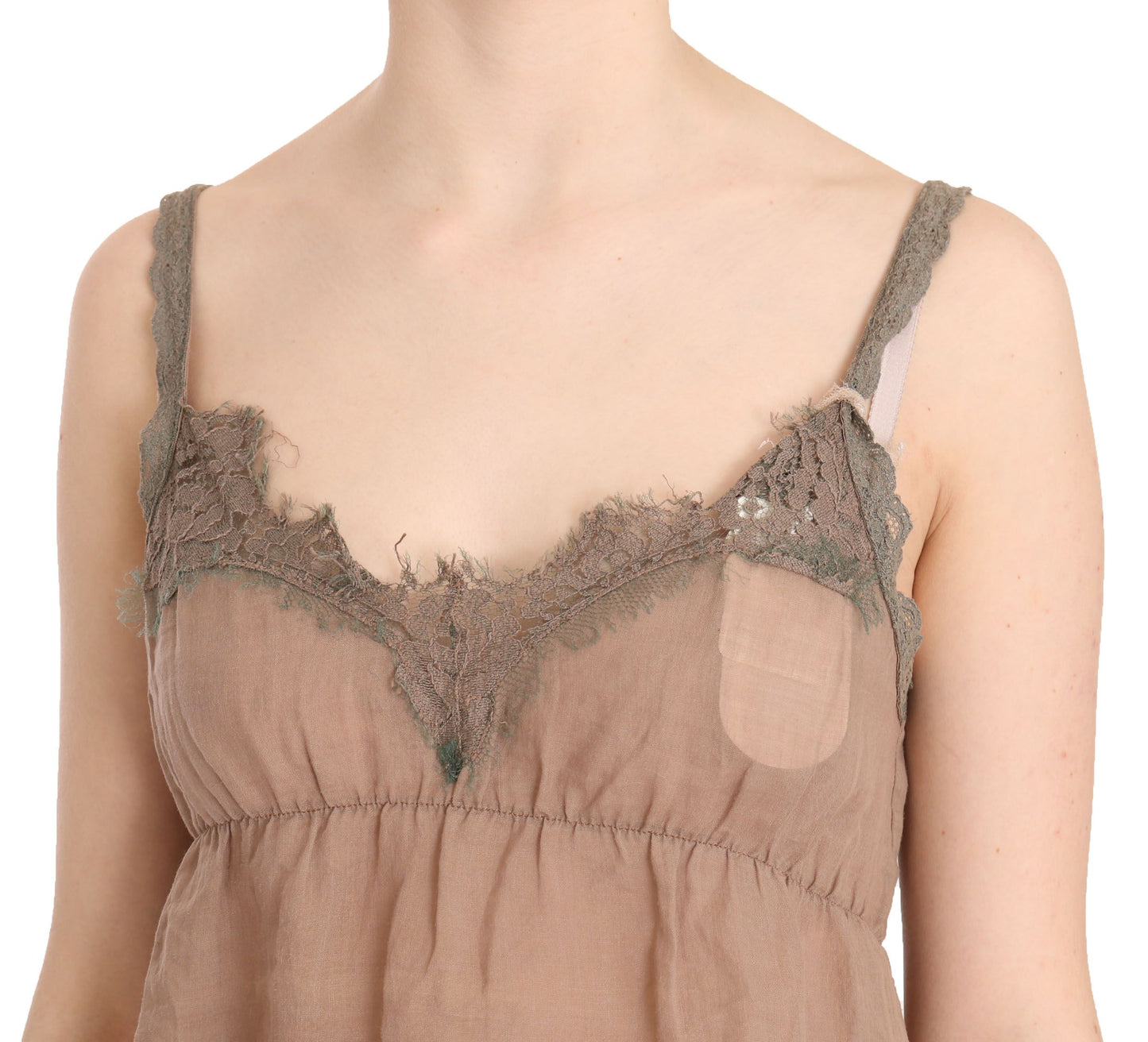 PINK MEMORIES Brown Lace Spaghetti Strap Plunging Top Blouse