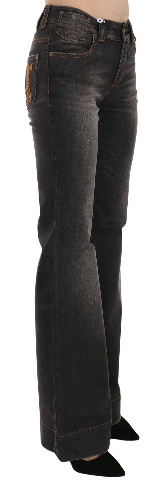 John Galliano Black Washed Mid Waist Flared Denim Casual Jeans