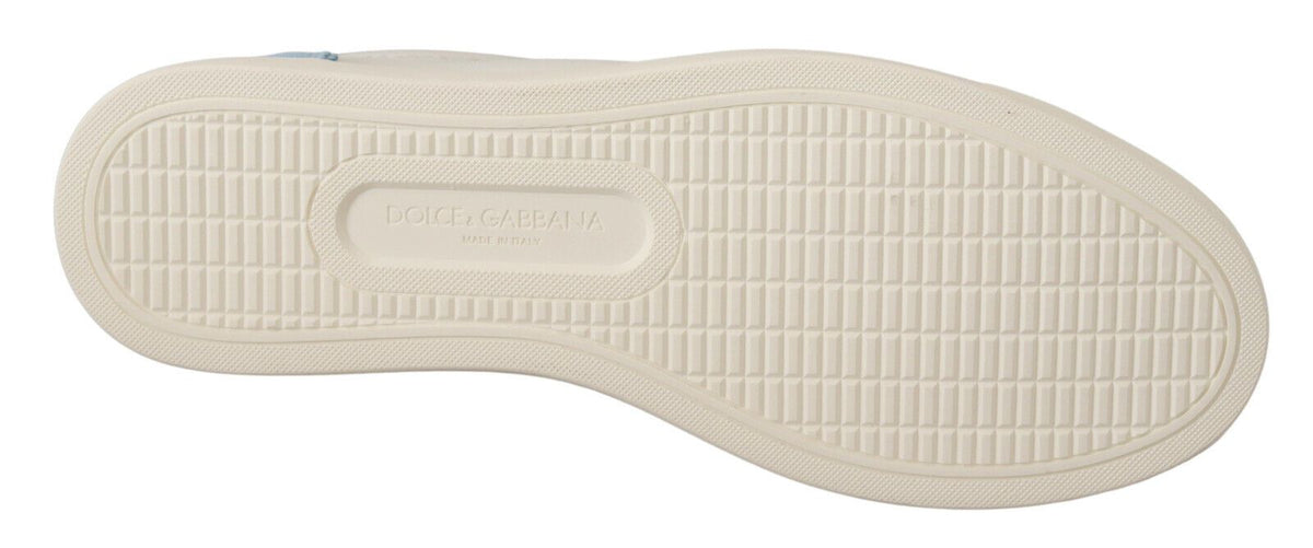 Dolce & Gabbana Weiße Blaue Leder-Low-Top-Sneaker Schuhe