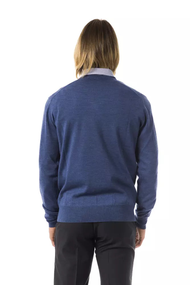 Uominitaliani Blue Merino Wool Sweater
