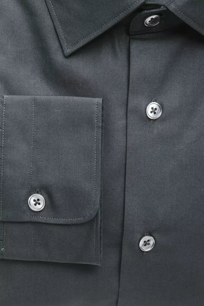 Robert Friedman Black Cotton Men's Slim Shirt
