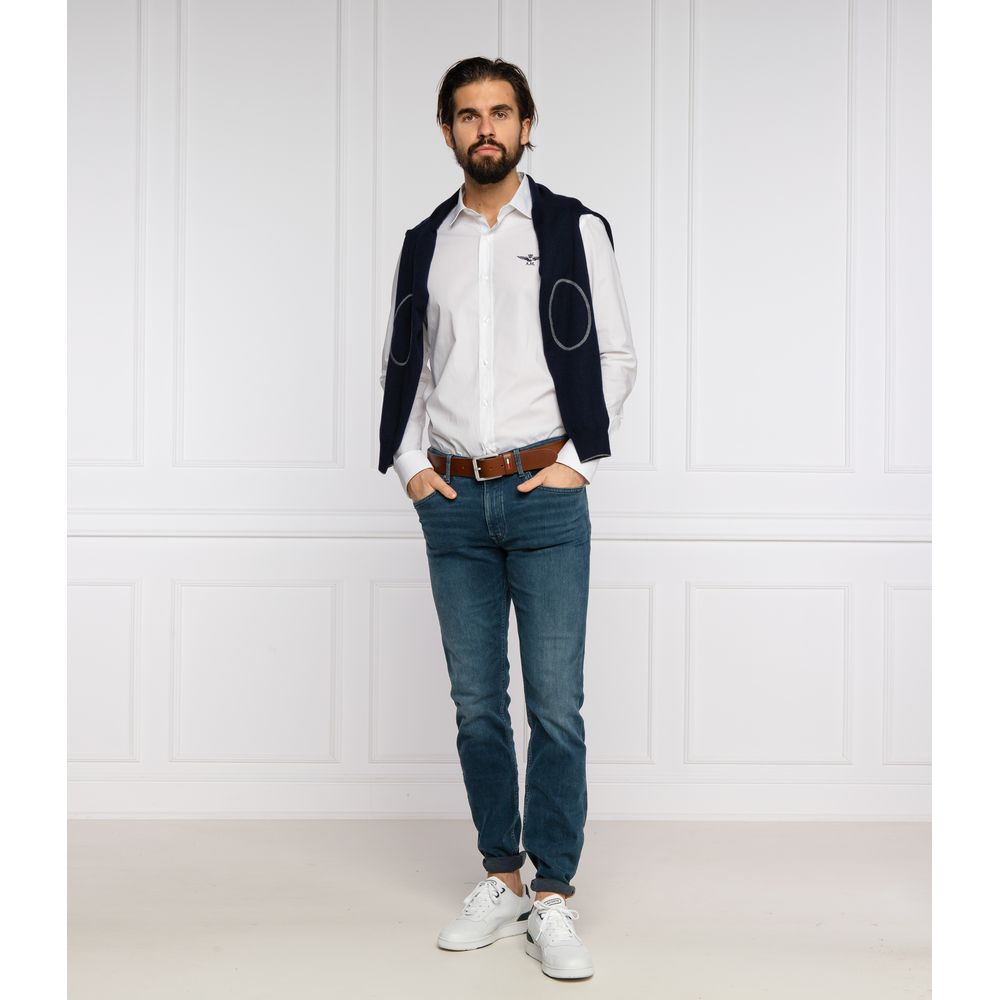 Aeronautica Militare "White Cotton Men's Shirt with Slim Fit Design"