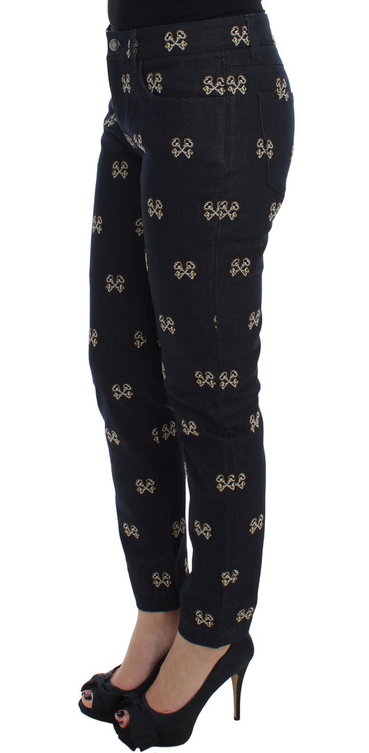 Dolce & Gabbana KATe Blue Key Embroidered Slim Fit Jeans