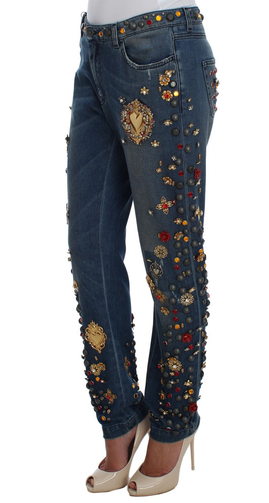 Dolce & Gabbana Crystal Heart Embellished Jeans