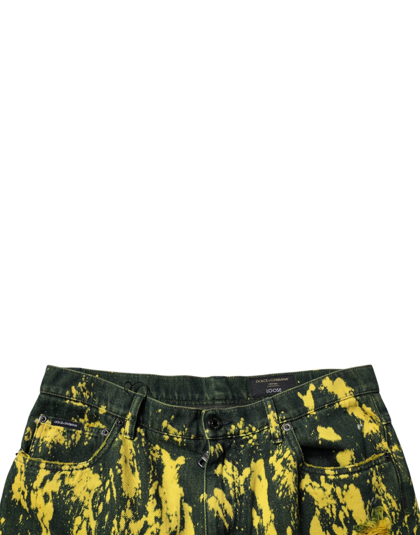 Dolce & Gabbana Black Yellow Tie Dye Tattered Skinny Men Denim Jeans