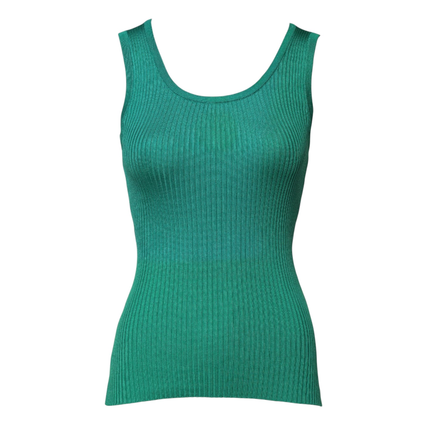 Dolce & Gabbana Green Silk Sleeveless Round Neck Tank Top Shirt