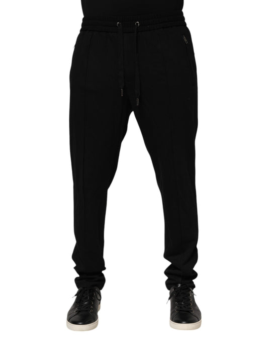 Dolce & Gabbana Black Viscose Skinny Logo Men Jogger Pants
