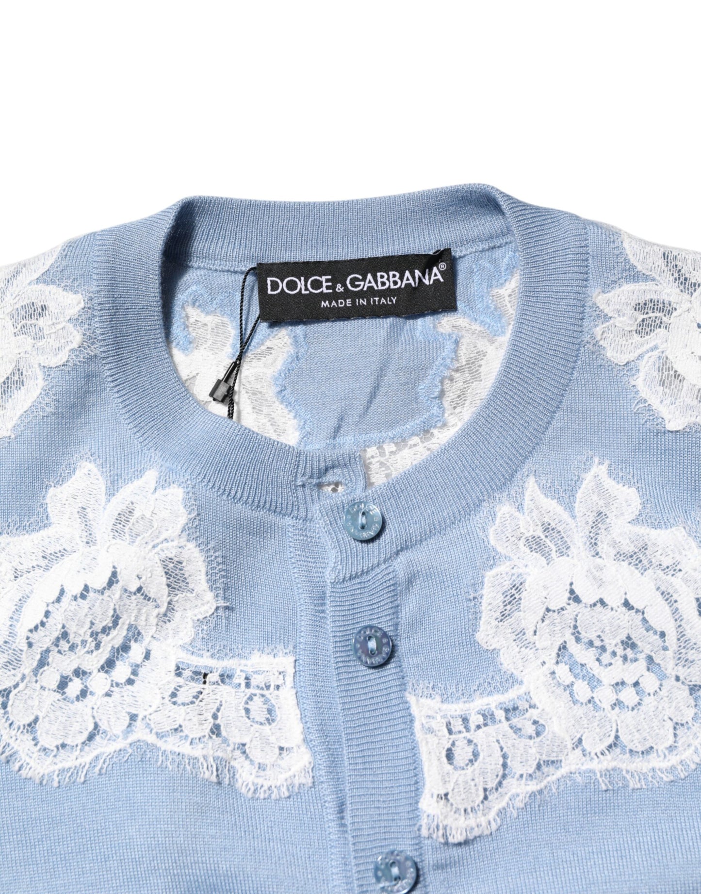 Dolce & Gabbana Blue Floral Lace Detailing Cardigan Sweater