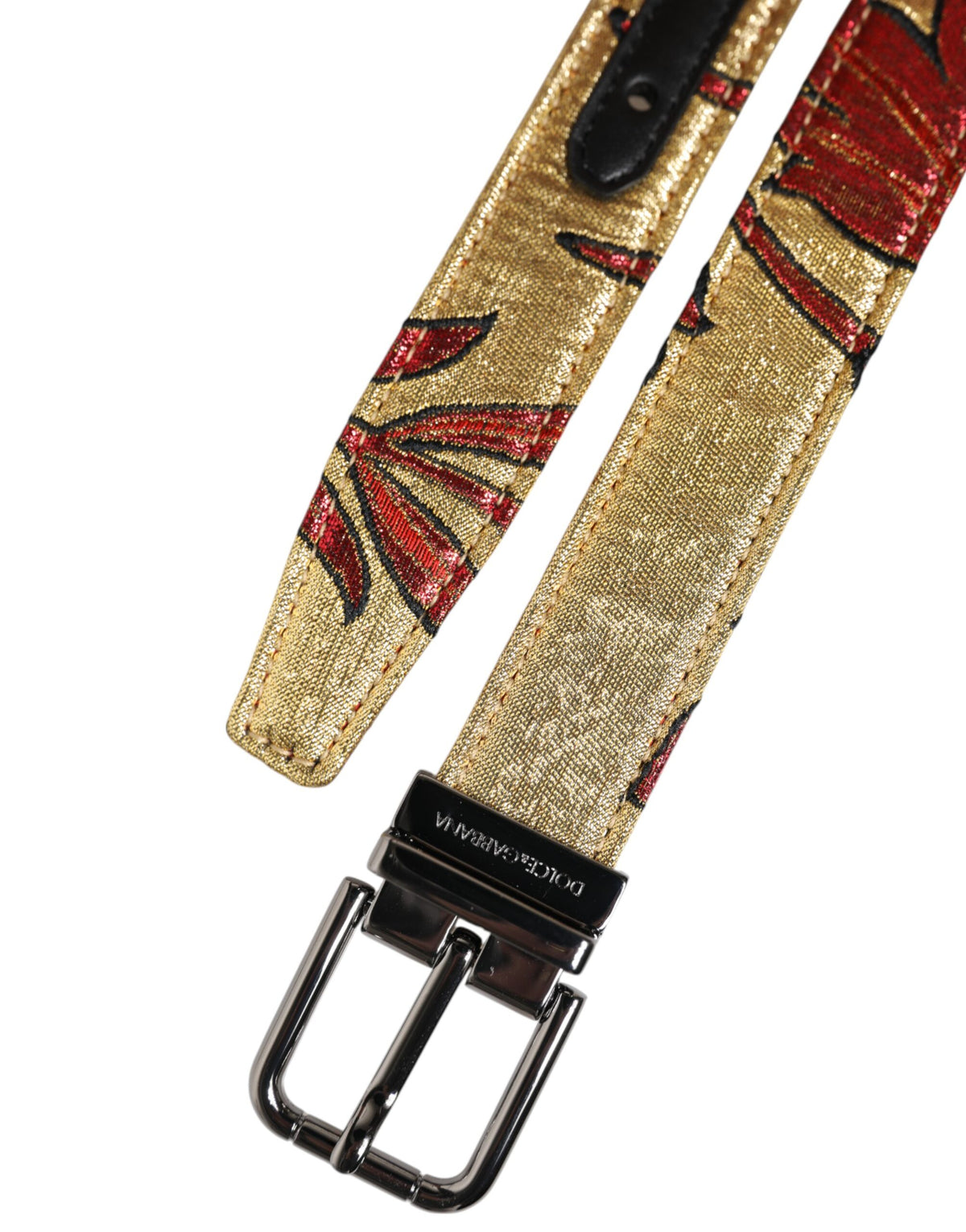Dolce & Gabbana Gürtel mit Blumenjacquard aus Gold und silberner Metallschnalle
