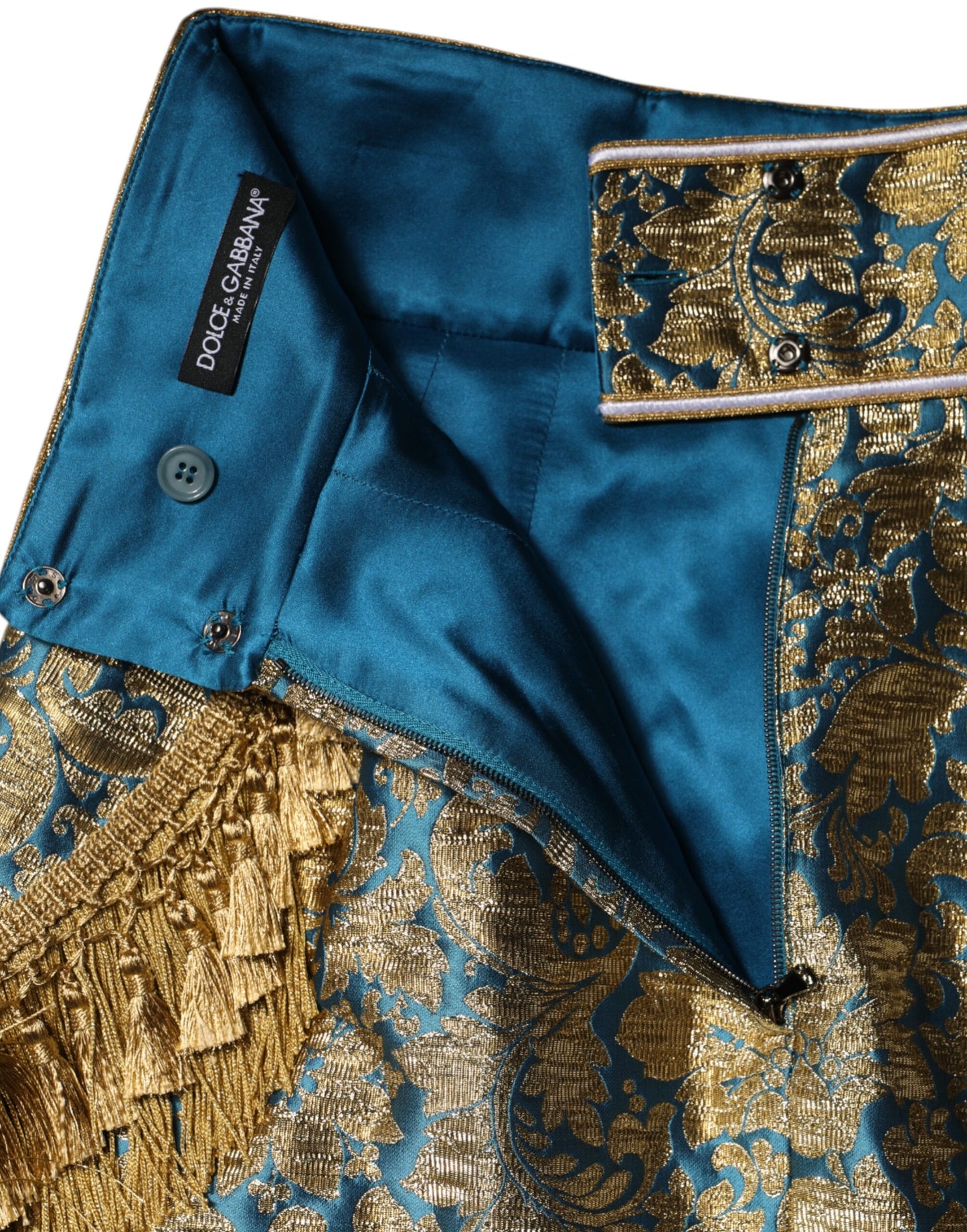 Dolce & Gabbana Blue Floral Jacquard Tasseled Mini Skirt