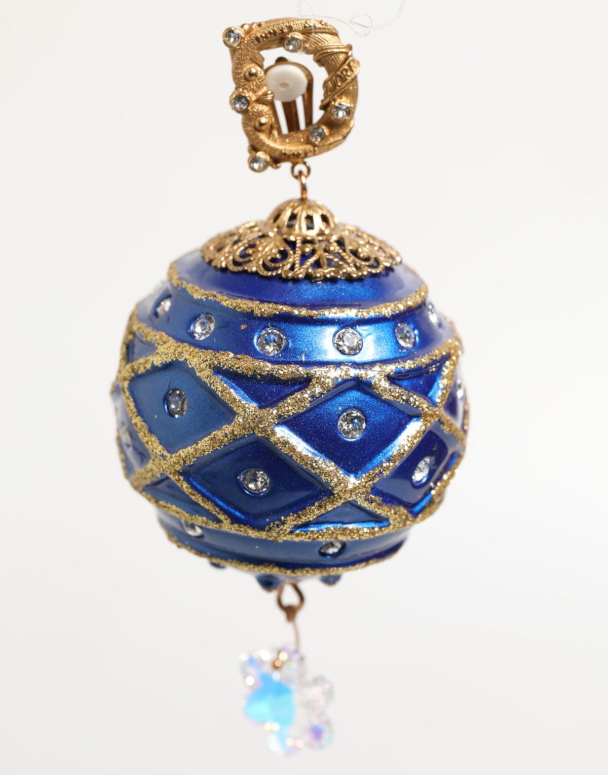 Dolce & Gabbana Vergoldetes Messing Blau Christbaumkugel Kristall Ohrclips