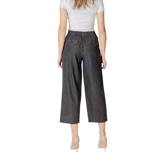 ICHI Black Cotton Cropped Jeans