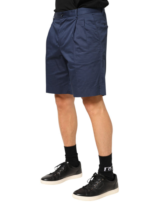 Dolce & Gabbana Blue Cotton Stretch Mid Waist Bermuda Shorts