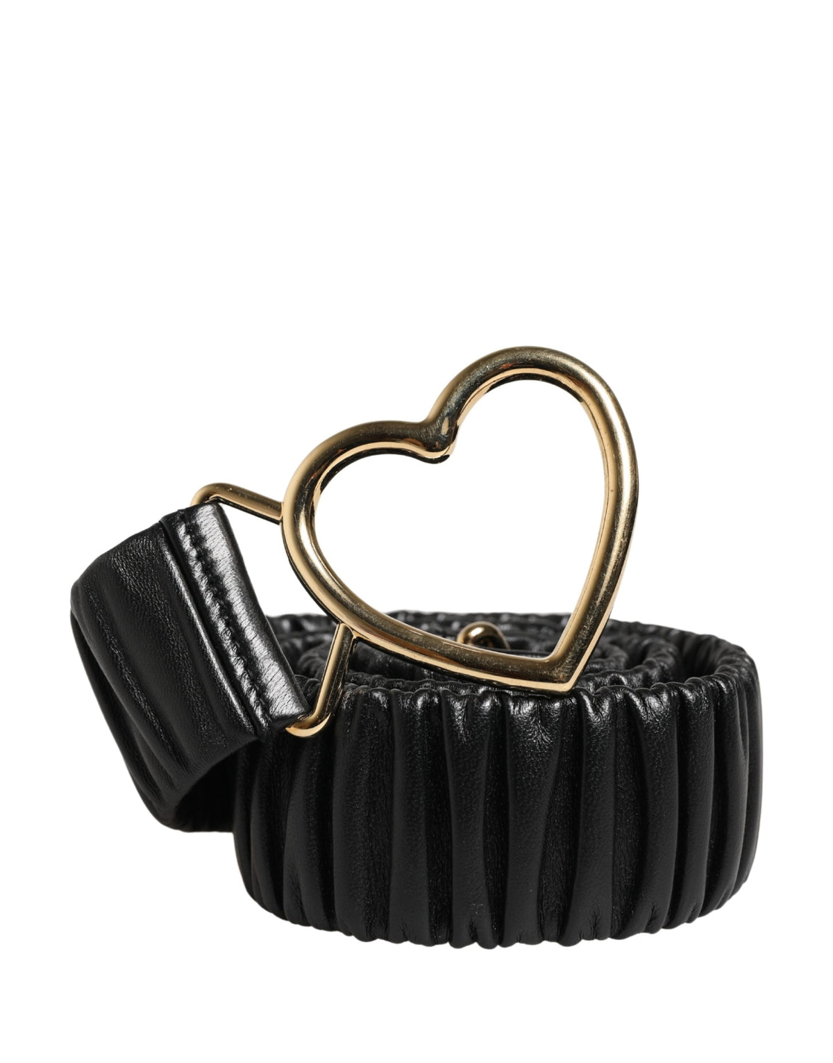 Dolce & Gabbana Schwarzer Ledergürtel mit goldener Herzschnalle aus Metall