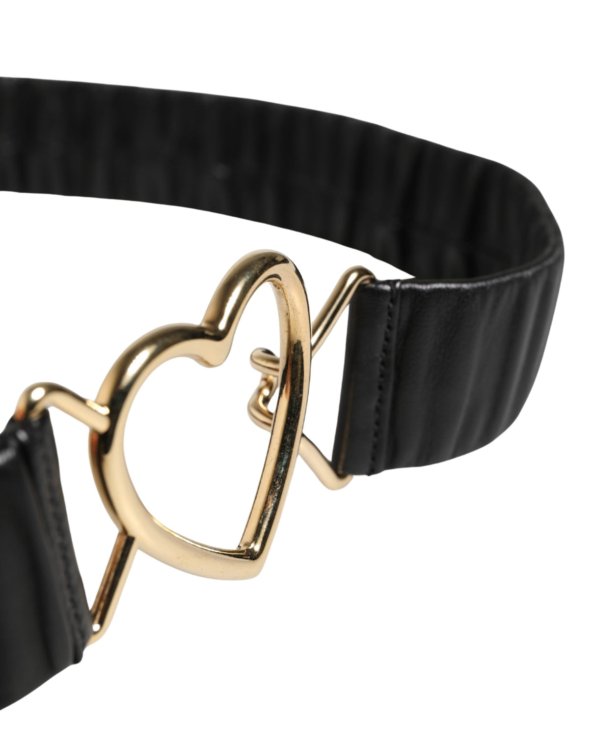 Dolce & Gabbana Schwarzer Ledergürtel mit goldener Herzschnalle aus Metall