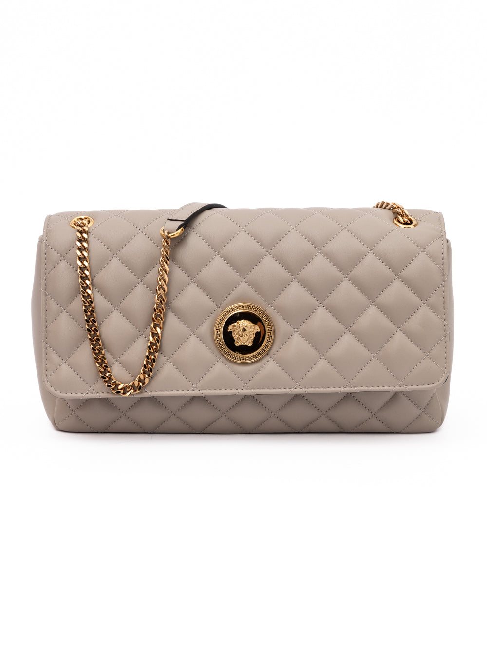 Versace Taupe Quilted Leather Handbag