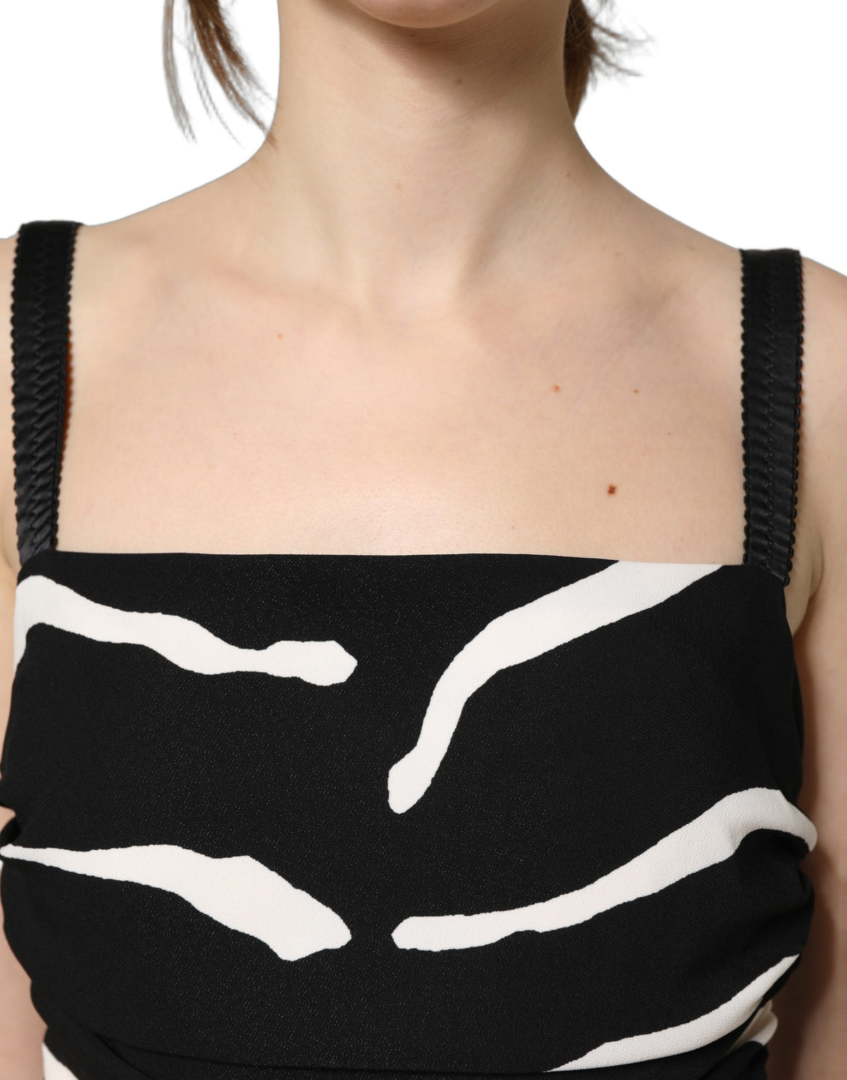 Dolce & Gabbana Schwarz Weiß Zebra Cady Wadenlanges Kleid