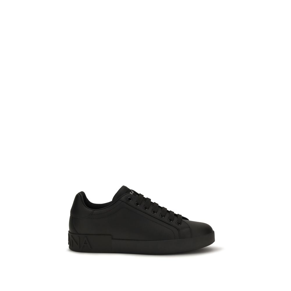 Dolce & Gabbana Black Calf Leather Low Top Sneakers