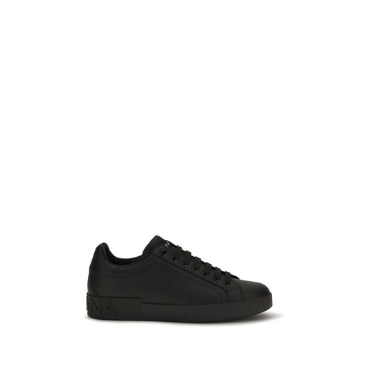 Dolce & Gabbana Schwarze Kalbsleder-Low-Top-Sneakers aus Bos Taurus