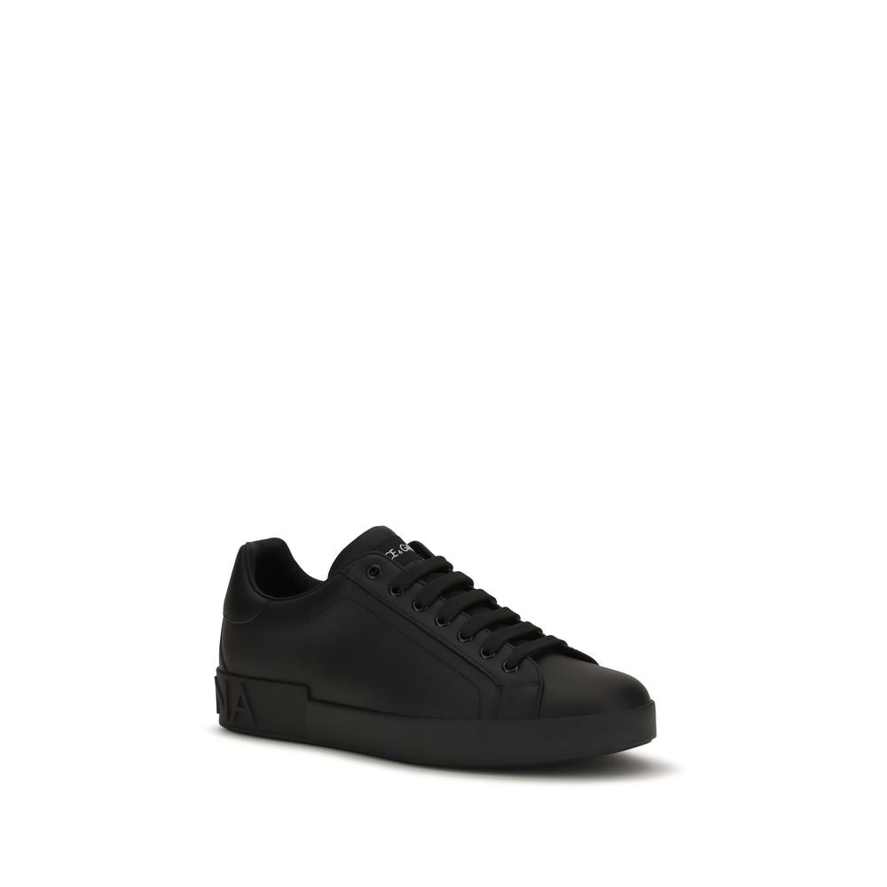 Dolce & Gabbana Black Calf Leather Low Top Sneakers