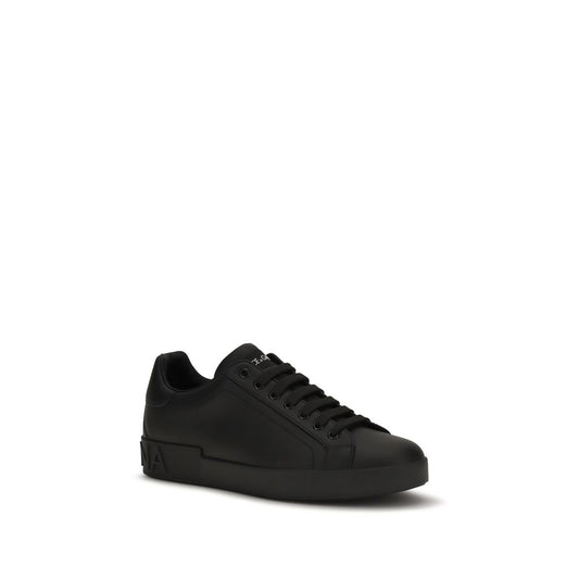 Dolce & Gabbana Schwarze Kalbsleder-Low-Top-Sneakers aus Bos Taurus
