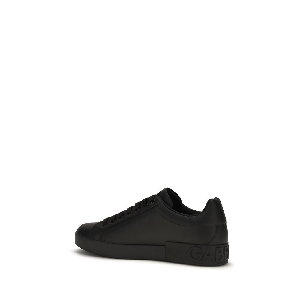 Dolce & Gabbana Black Calf Leather Low Top Sneakers