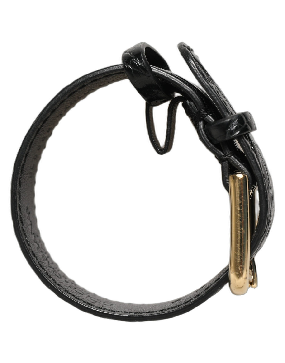 Dolce & Gabbana Schwarzes strukturiertes Lederarmband mit goldener Schnalle