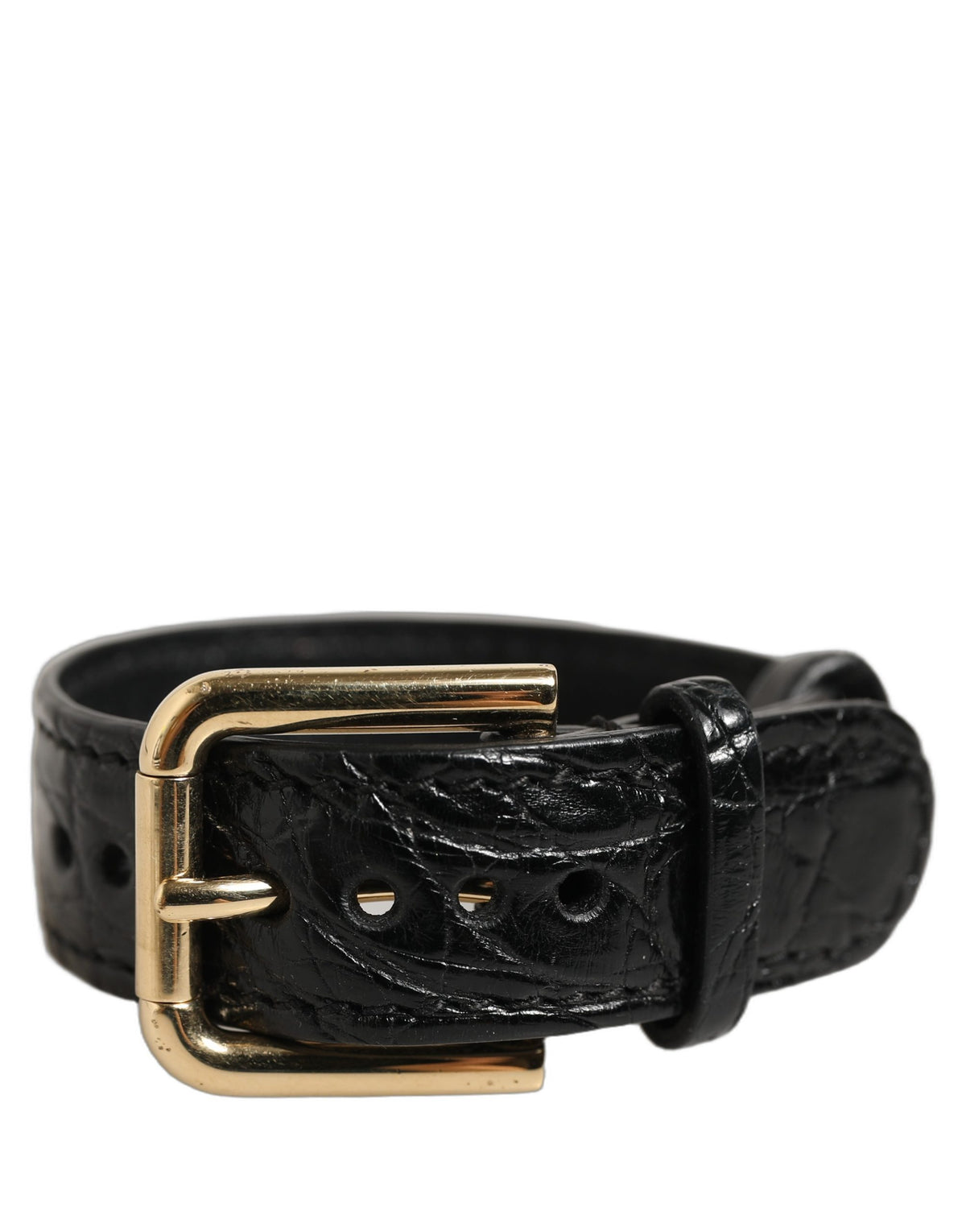 Dolce & Gabbana Schwarzes strukturiertes Lederarmband mit goldener Schnalle