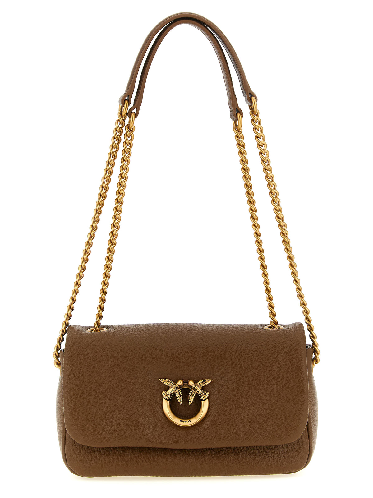 PINKO Saviour Brown Leather Shoulder Bag