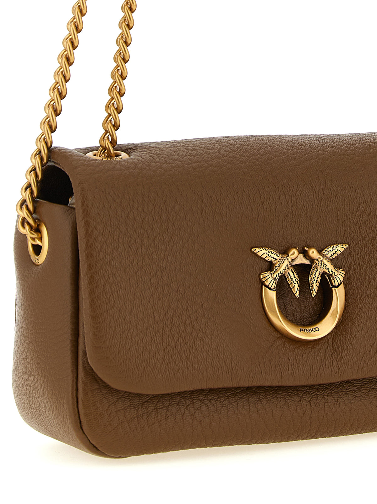 PINKO Saviour Brown Leather Shoulder Bag