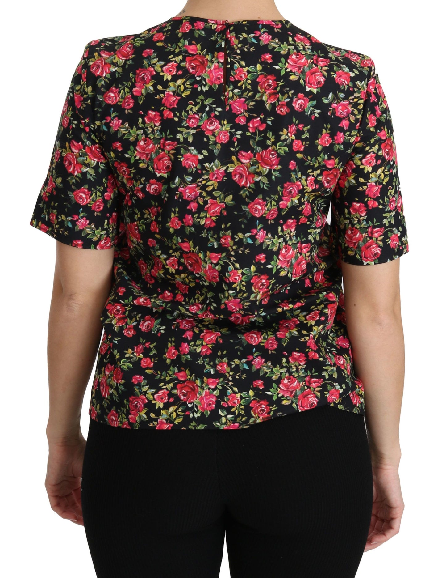 Dolce & Gabbana Black Floral Roses Short Sleeve Top Blouse