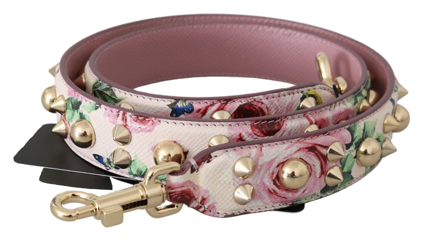 Dolce & Gabbana Pink Floral Leather Stud Accessory Shoulder Strap