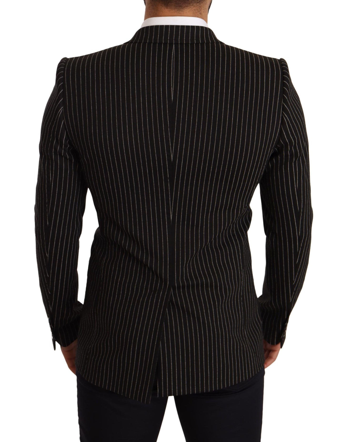 Dolce & Gabbana Black White Striped Slim Fit Coat Blazer