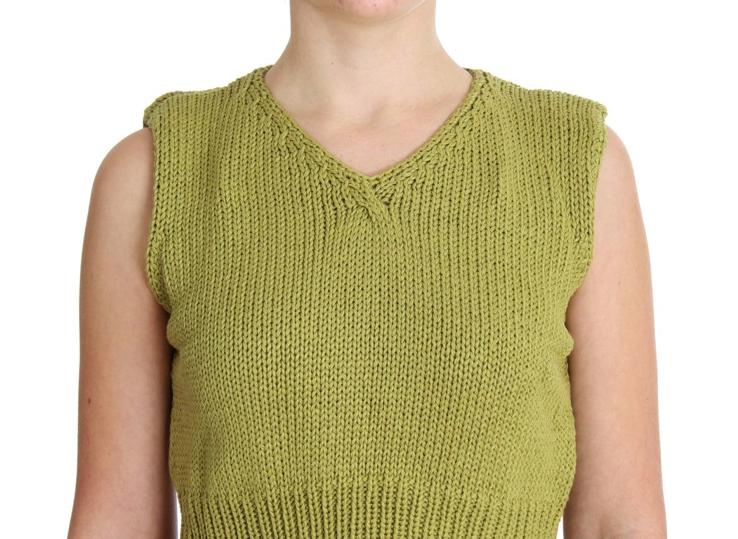 PINK MEMORIES Green Cotton Blend Knitted Sleeveless Sweater