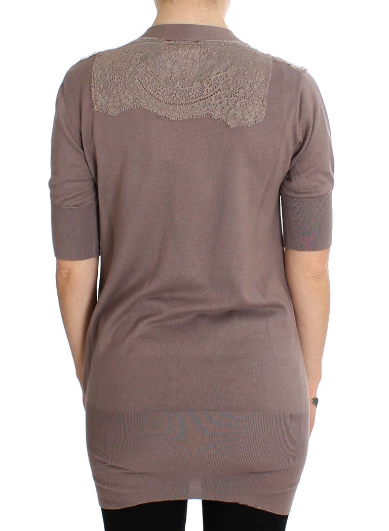 PINK MEMORIES Purple Lace Cotton Cardigan Sweater