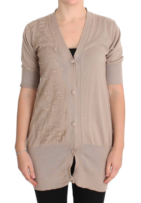 PINK MEMORIES Pink Lace Cotton Cardigan Sweater