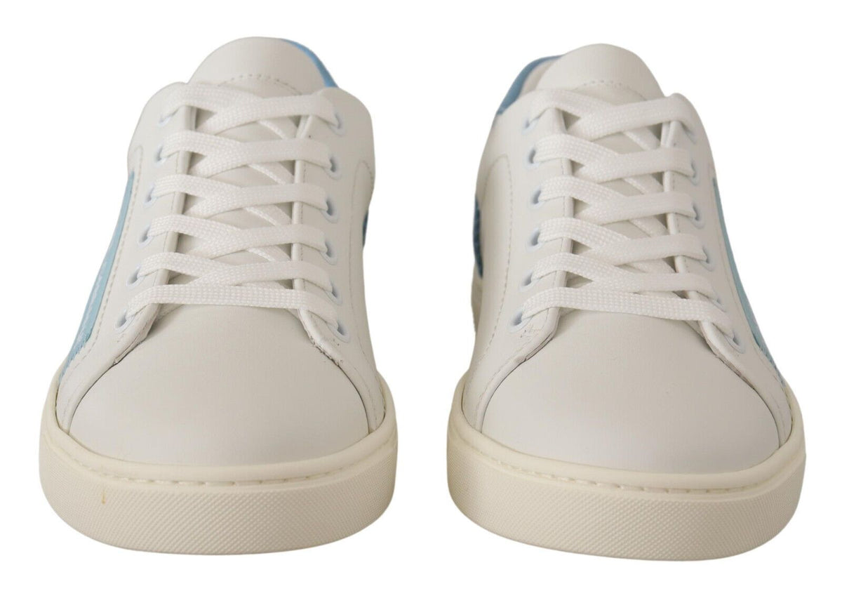 Dolce & Gabbana Weiße Blaue Leder-Low-Top-Sneaker Schuhe