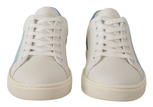 Dolce & Gabbana Weiße Blaue Leder-Low-Top-Sneaker Schuhe
