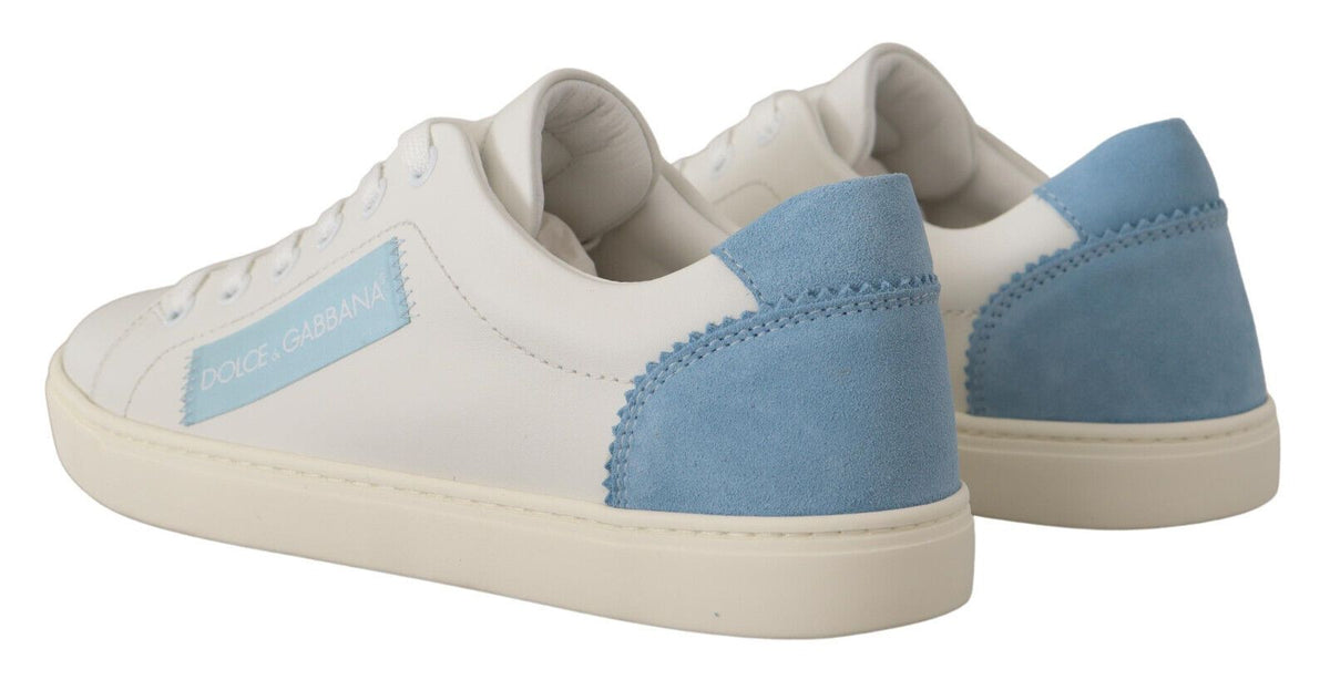 Dolce & Gabbana Weiße Blaue Leder-Low-Top-Sneaker Schuhe