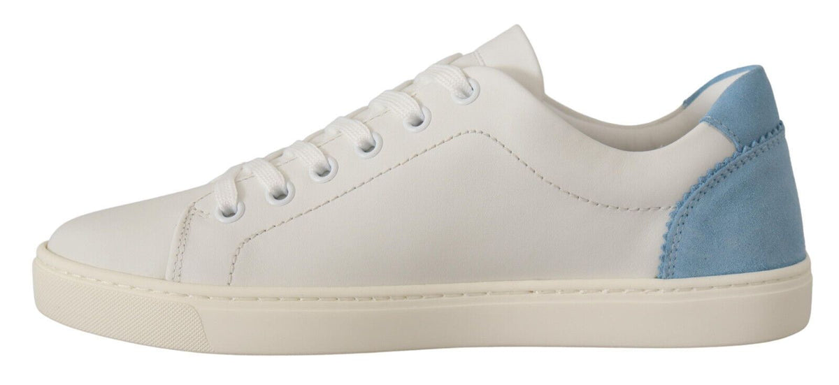 Dolce & Gabbana Weiße Blaue Leder-Low-Top-Sneaker Schuhe