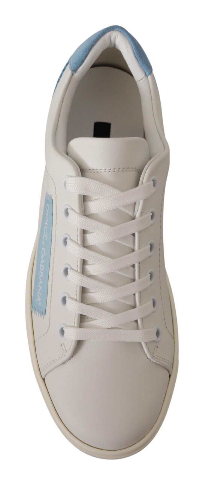 Dolce & Gabbana Weiße Blaue Leder-Low-Top-Sneaker Schuhe