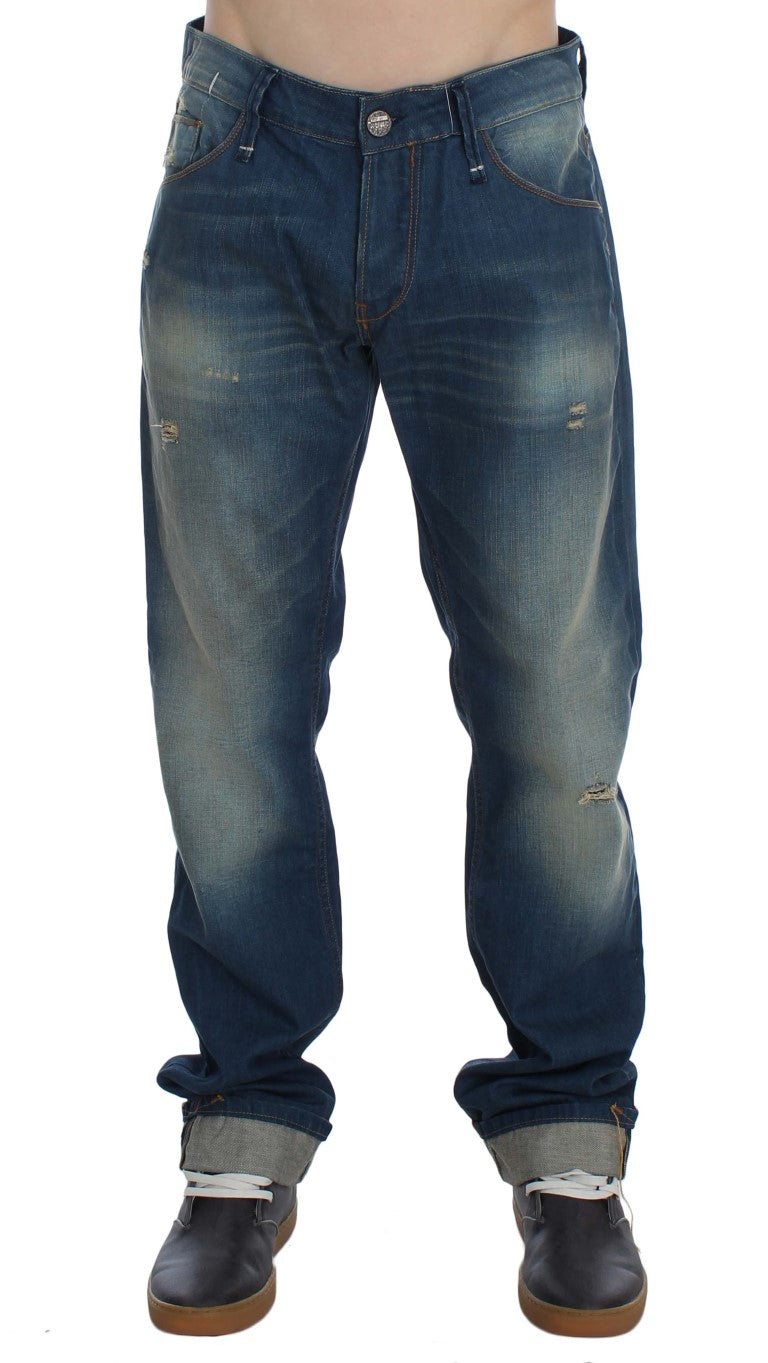 Acht Blue Wash Denim Cotton Stretch Fit Jeans