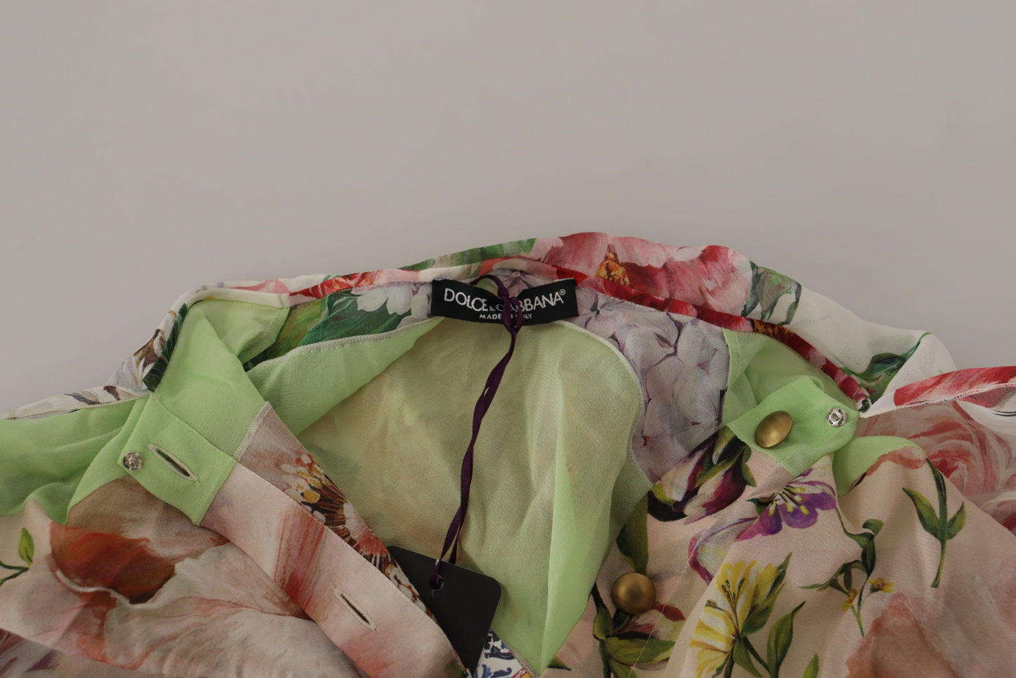 Dolce & Gabbana Multicolor  Floral Patchwork Design Ascot Collar Top Blouse