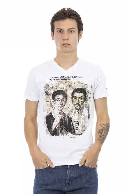 Trussardi Action White Cotton Men's V-Neck T-Shirt
