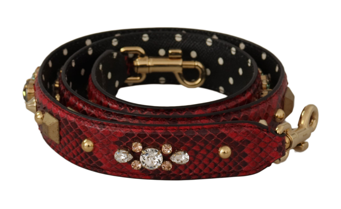 Dolce & Gabbana Red Python Leather Crystals Reversible Shoulder Strap