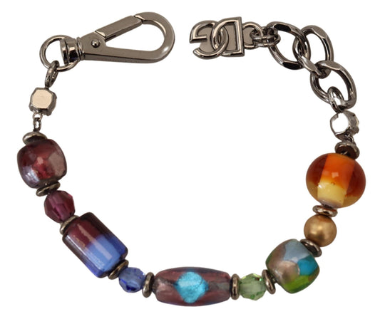 Multicolored beaded keychain with metal clasp on a white background