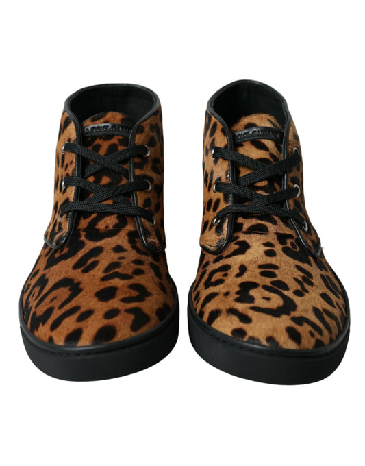 Dolce & Gabbana Braune Leopard Ponyhaar Leder Sneaker Schuhe
