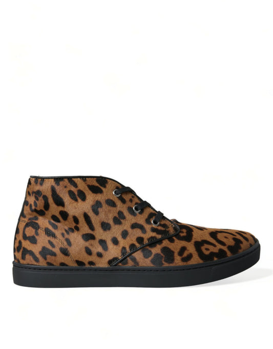 Dolce & Gabbana Braune Leopard Ponyhaar Leder Sneaker Schuhe